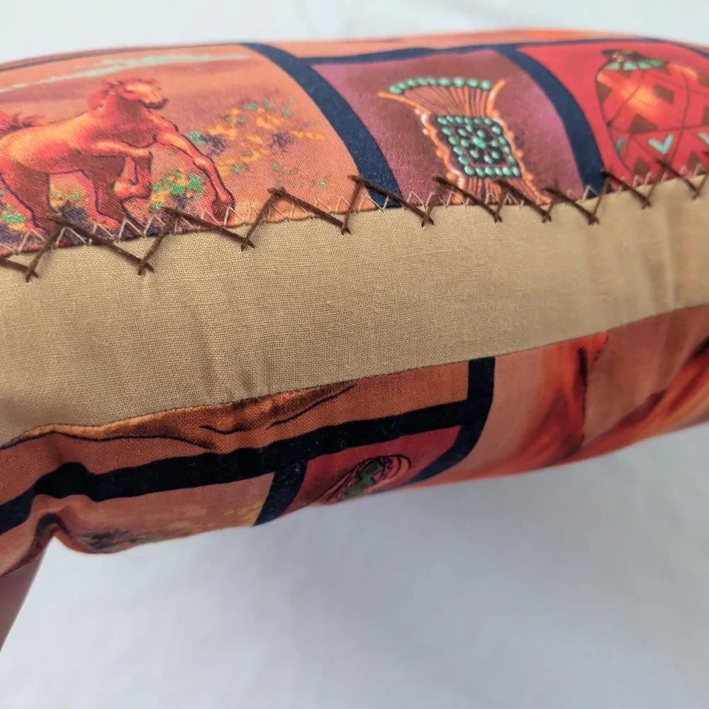Handmade Western Horse Print Throw Pillow Southwestern Rustic Lodge Decor Tan